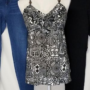 Black & Off white geometric tank